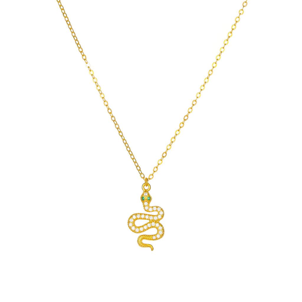 18K Gold-Plated S925 Sterling Silver Snake Necklace with Diamonds - Elegant Women's Clavicle Chain, Niche Design, Luxurious Fashion Accessory