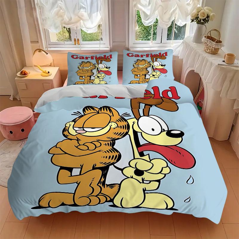 3-teiliges Bettwäsche-Set Garfield Hund Enthält 1 Bettdecke + 2 Kissenbezüge, Ohne Kissenfüllungen, Weich Bequem,a0910205