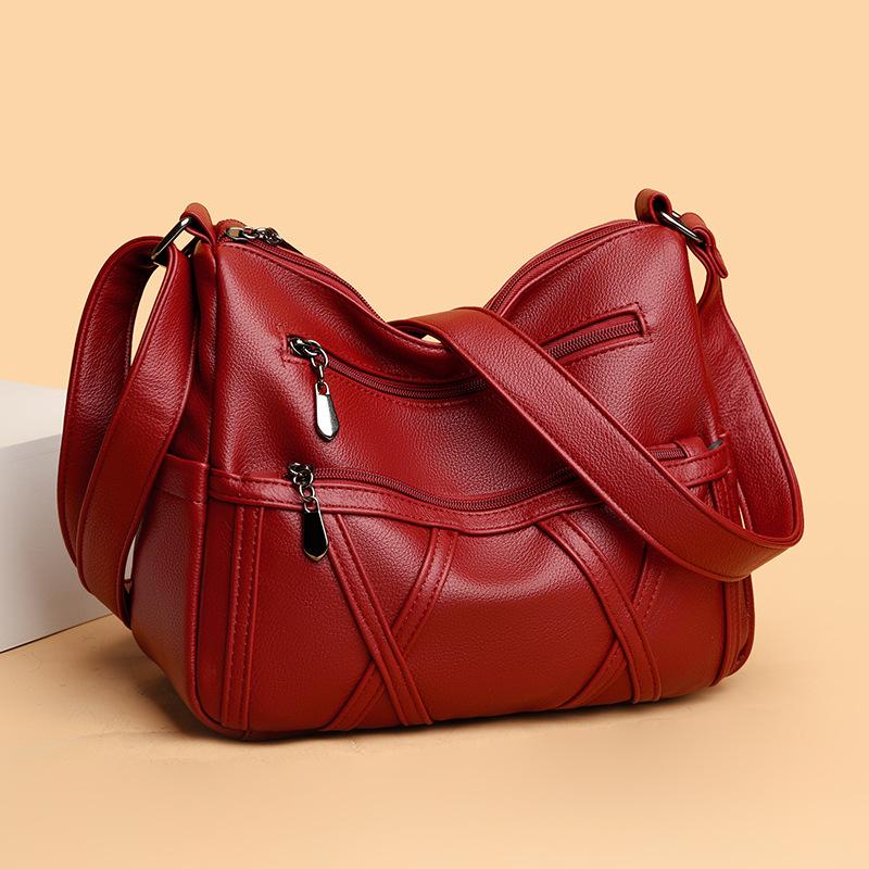Bolso de cuero suave multicapa para mujer, bolso de madre de mediana edad y anciana, bolso de hombro tipo bandolera de gran capacidad