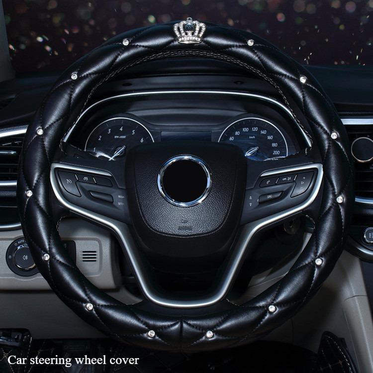 Rhinestone PU Leather Car Interior Decoration Cover Steering Covers Handbrake Gear Shift Lever & Shoulder Protection Cover
