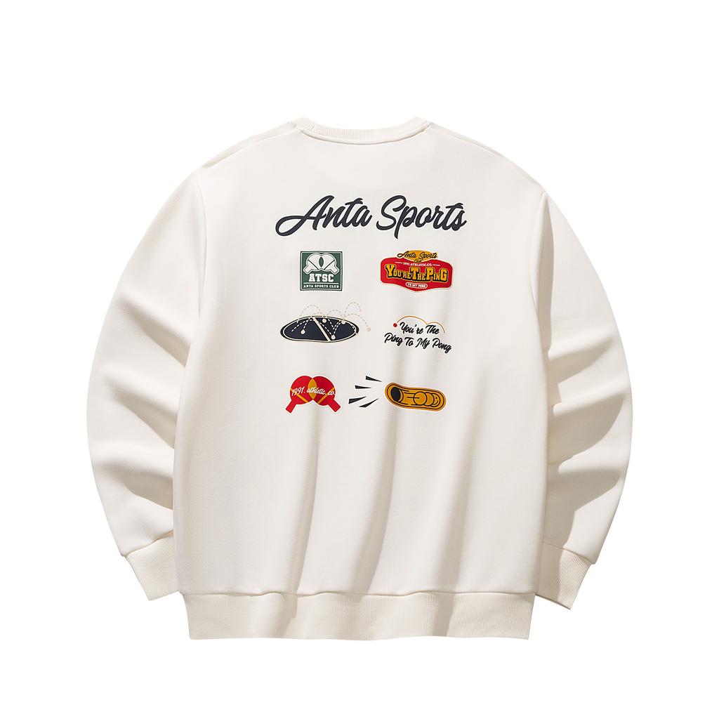 Anta Sports Retro Lifestyle Series Pullover Sweatshirt 2026 Spring Men Sweatshirt Warm-Jade-White 152618703S-4