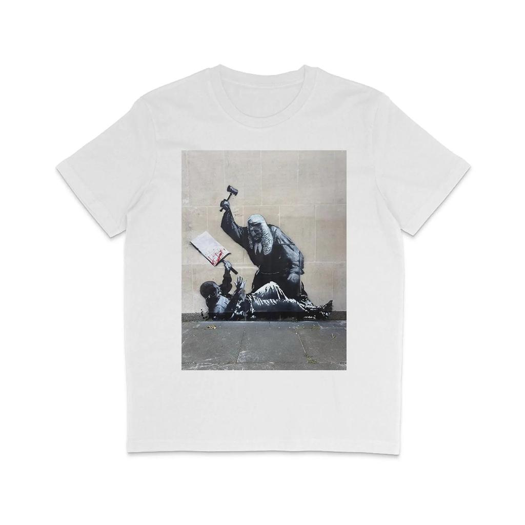 Best Selling Banksy Royal Courts of Justice Graphic T Shirts Retro Streetwear High-quality Crew-neck Short-sleeved Men's T-shirt