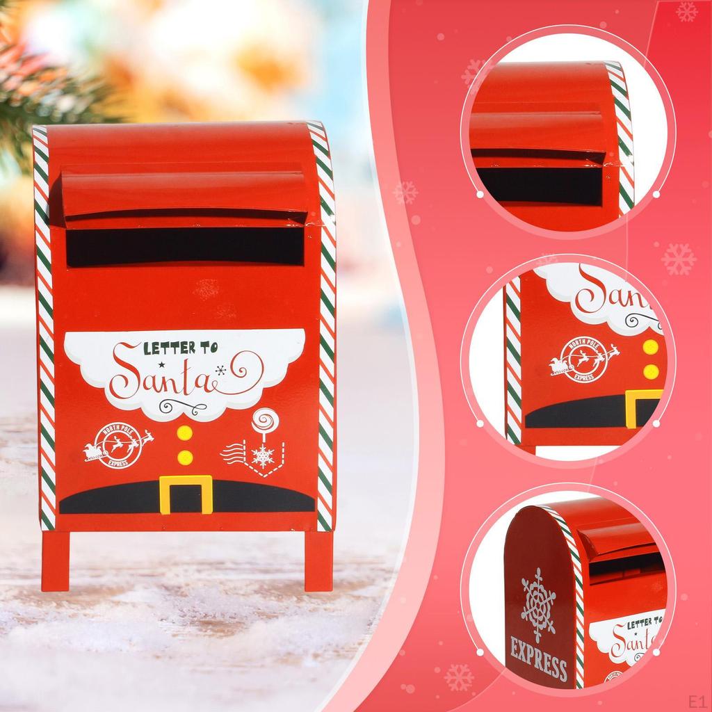 Christmas Mailbox Letterbox Decorative Red Opinion Box Metal Ornament Newspaper Holder for Yard