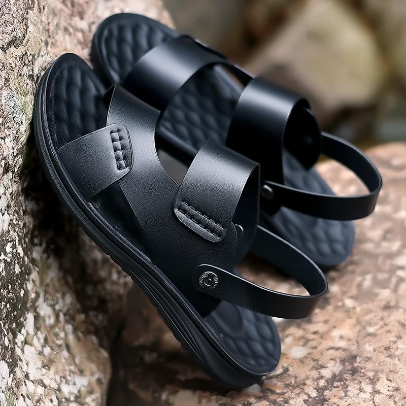 Dual-purpose Leather Sandals Men's Casual Leather Soft-soled Non-slip Beach Shoes Cool Slippers Breathable Non-slip