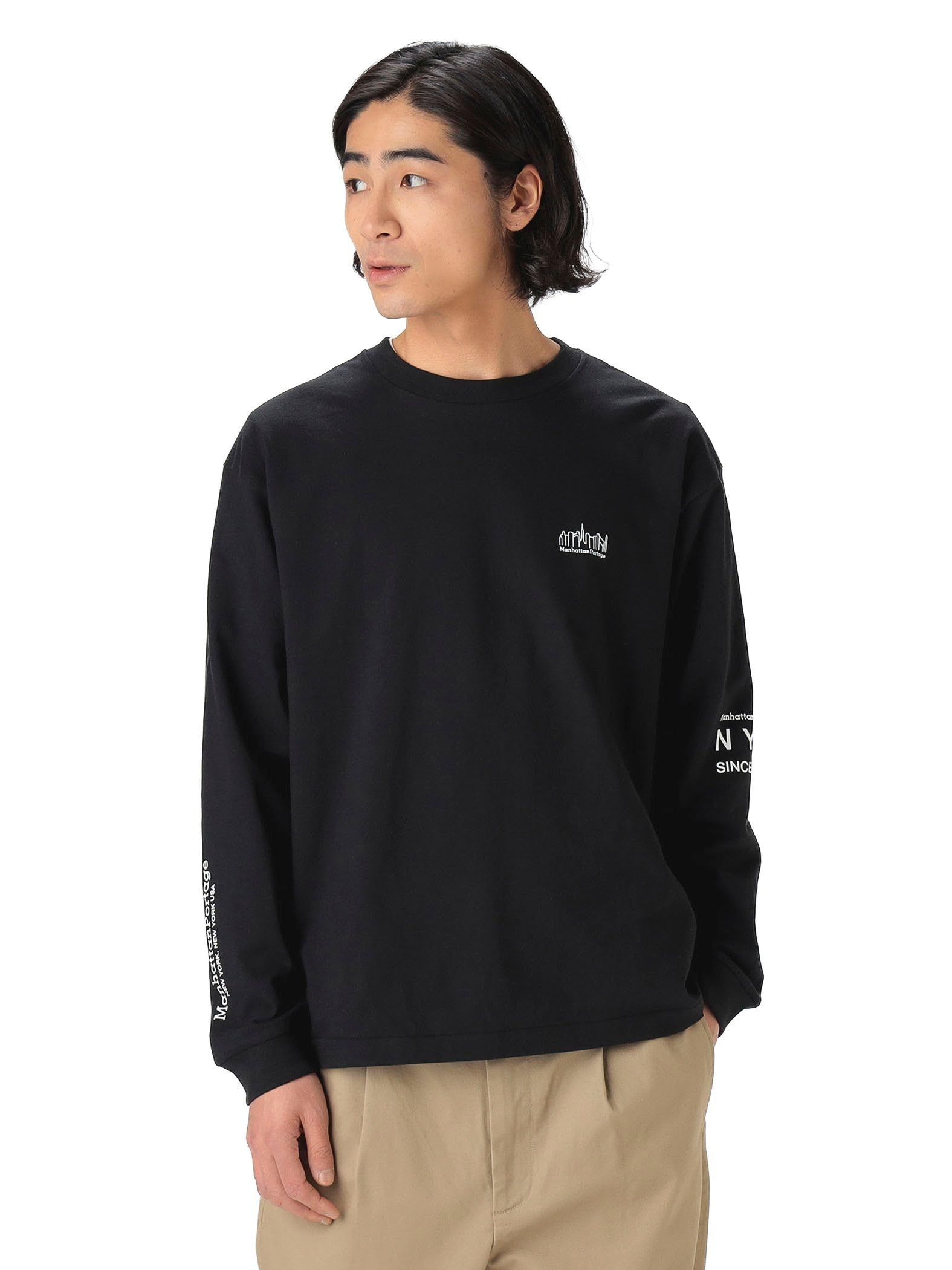 

BEAMS LIFE STORE by BEAMS Manhattan Portage Long Sleeve Print T-Shirt, Men s, Black, Size L