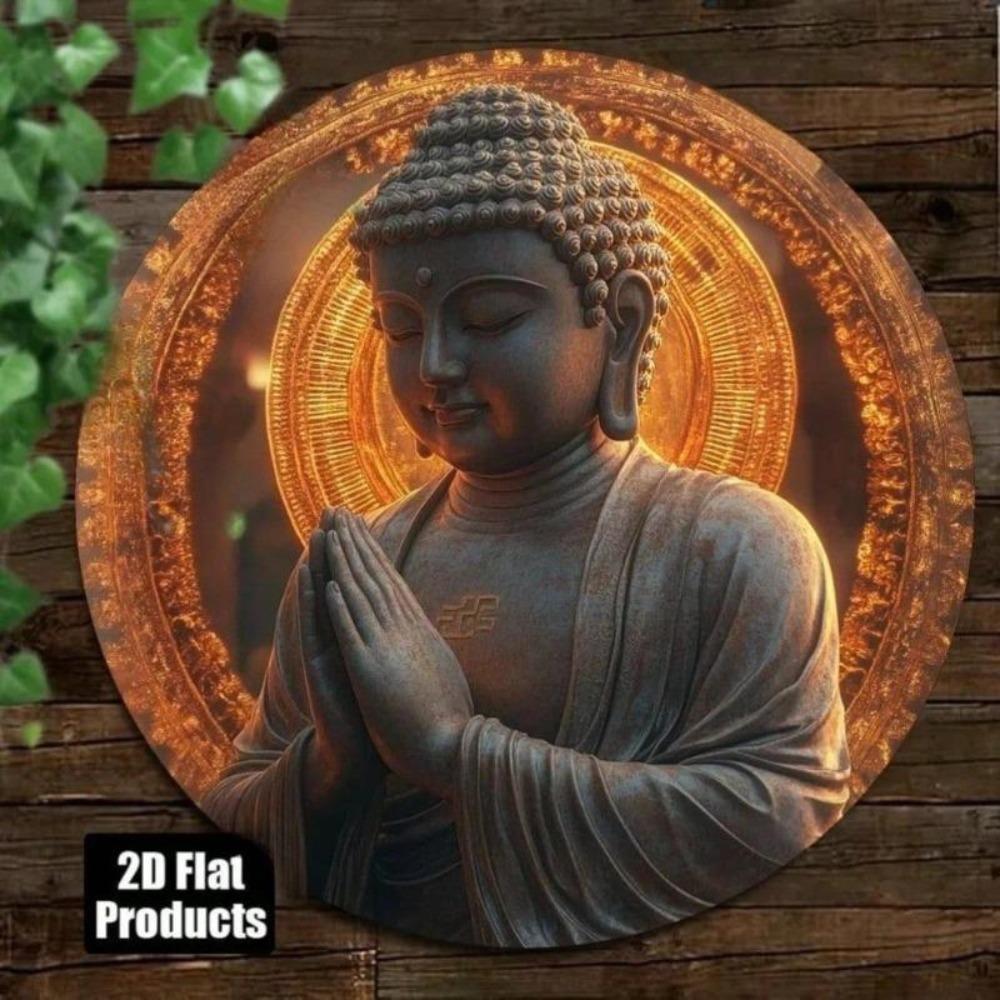 Metal Wall Art Buddhist Canvas Glowing Wood Print Meditation Decor