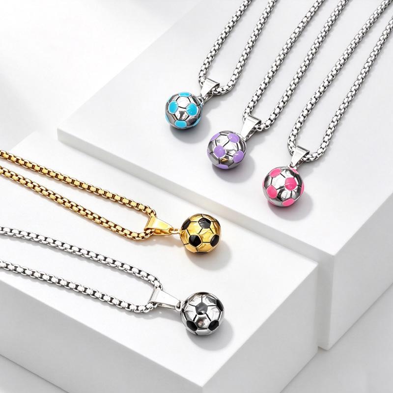 Stainless Steel World Cup Football Pendant Necklace for Men