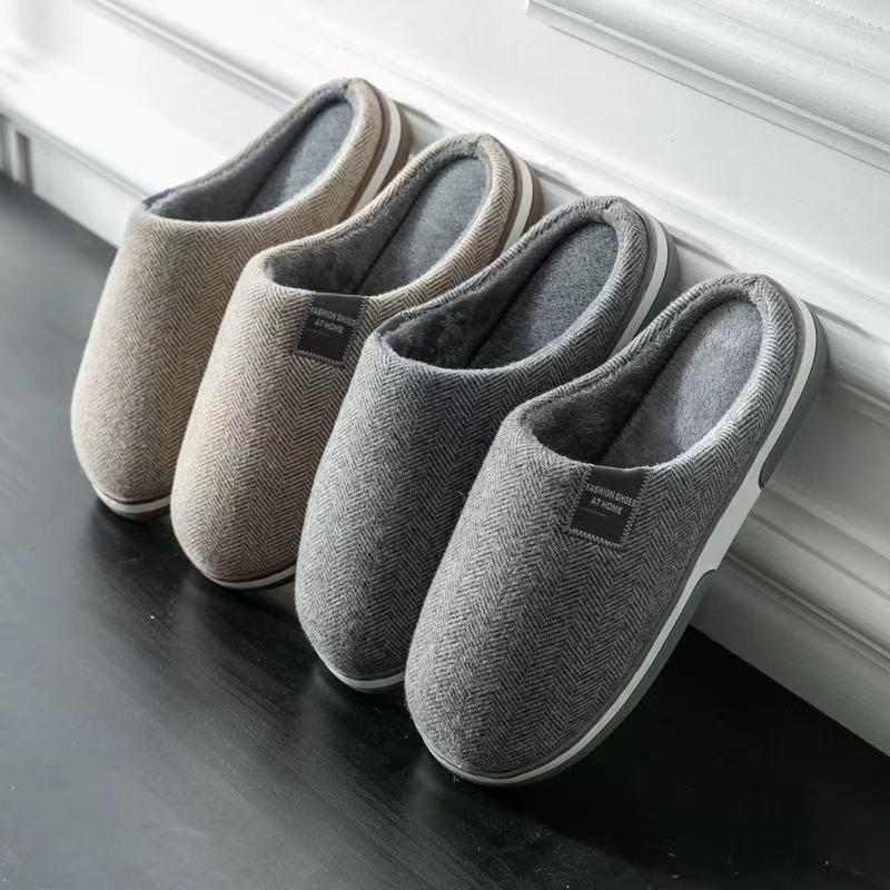 Home cotton slippers men's home autumn and winter non-slip soft bottom elderly slippers indoor velvet warm couple cotton mop