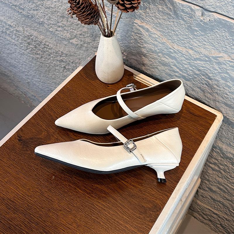 First layer sheepskin insole pointed Mary Jane shoes women's spring light luxury high-end fashion shoes