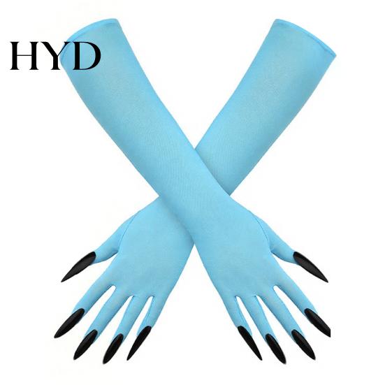 Creepy Long Nail Gloves 1 Pair Halloween Ghost Claw Gloves, Fingernail Witch Costume Durable Party Handwear Accessory, Dark Performance Prop