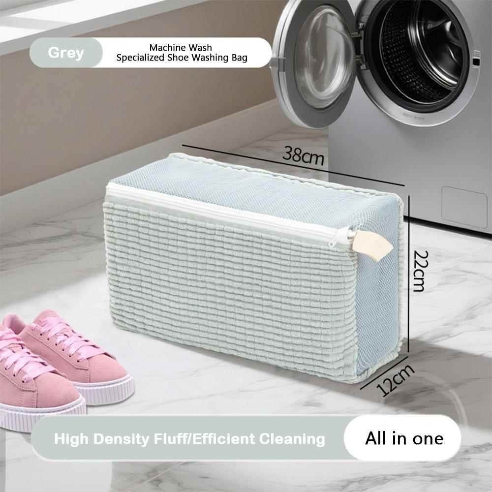

Fluffy Chenille Shoe Washing Bag Zipper Closure Laundry Bag Durable Washing Machine Bag Household сірий