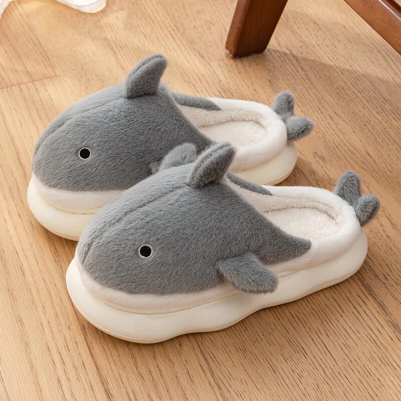 Grace Cartoon Whale Plush Couple Indoor Slippers EU 39-40