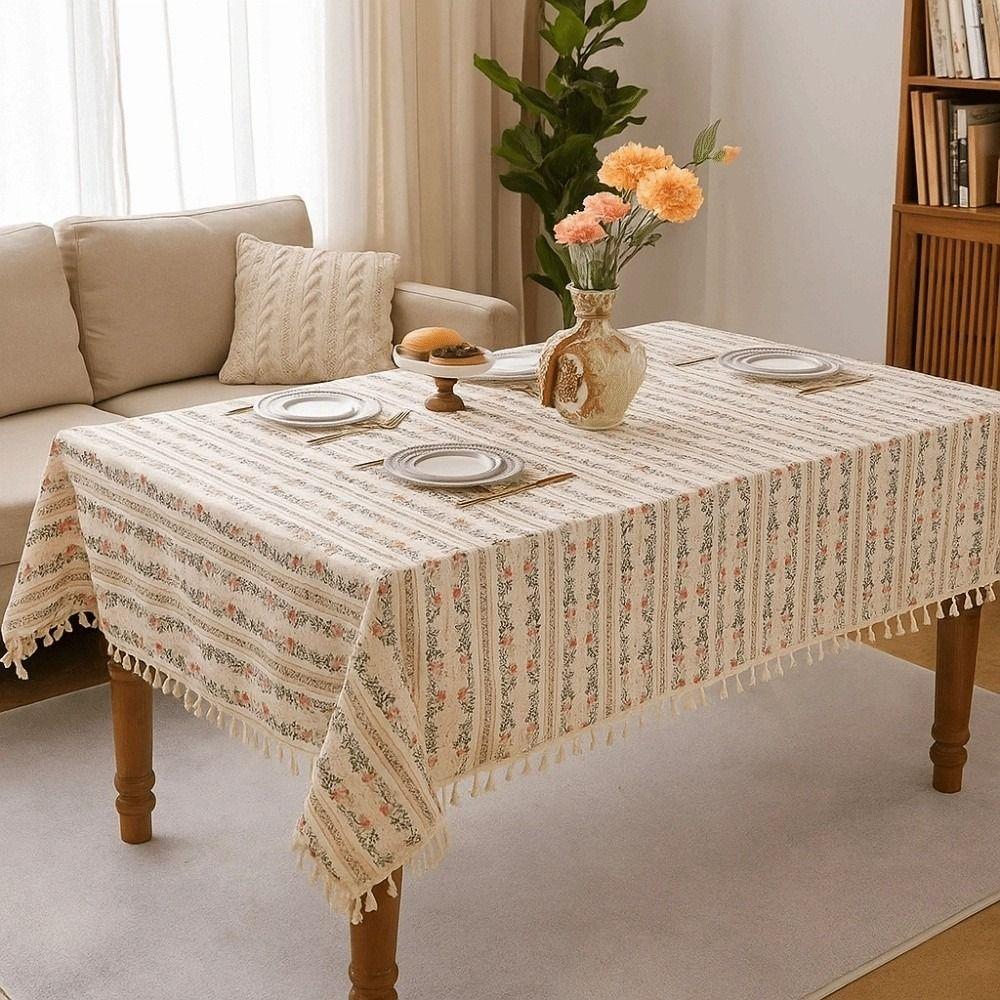 Smooth Printed Tassels Tablecloth Rectangular Desk Protection Cover Long Table Cover Cloth  Wedding