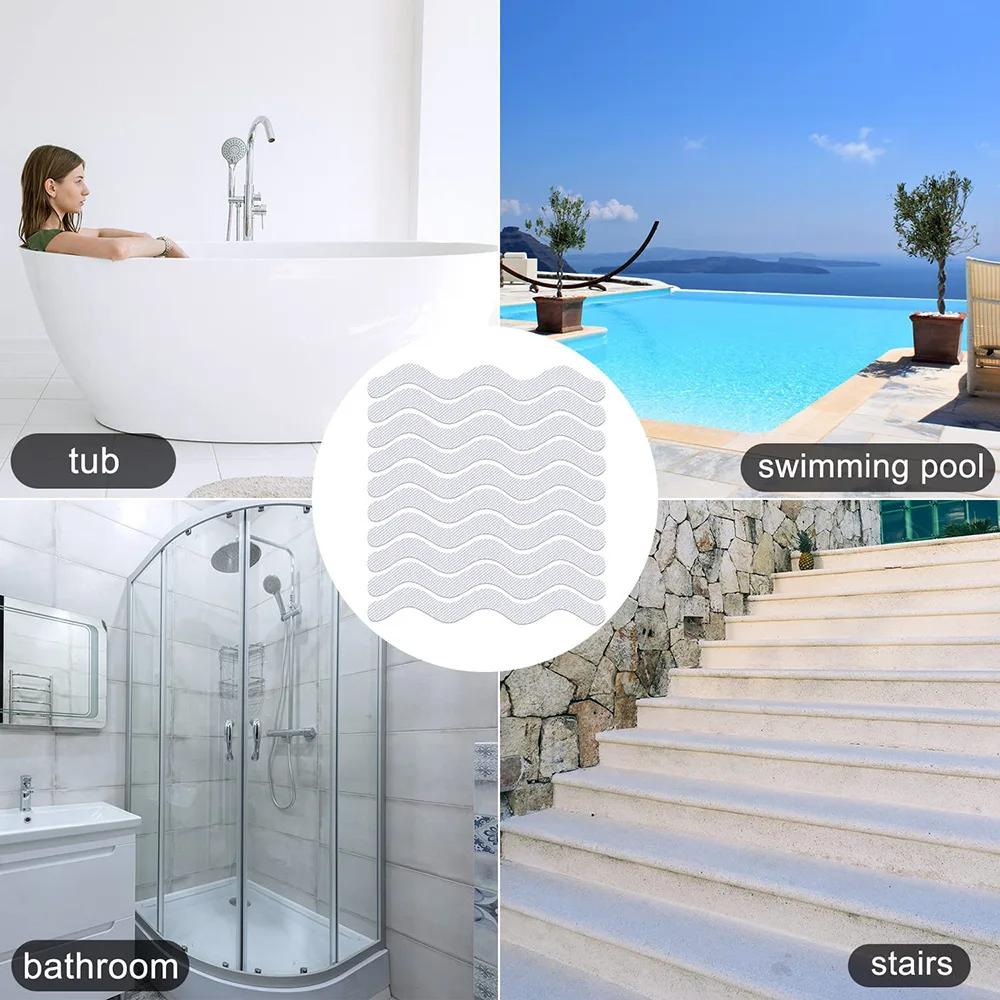 24/36/48 Bathroom Anti-Slip Stickers Transparent Waterproof Safety Strip Bathtub Shower Stair Floor Long Strip Wavy Tape Sticker