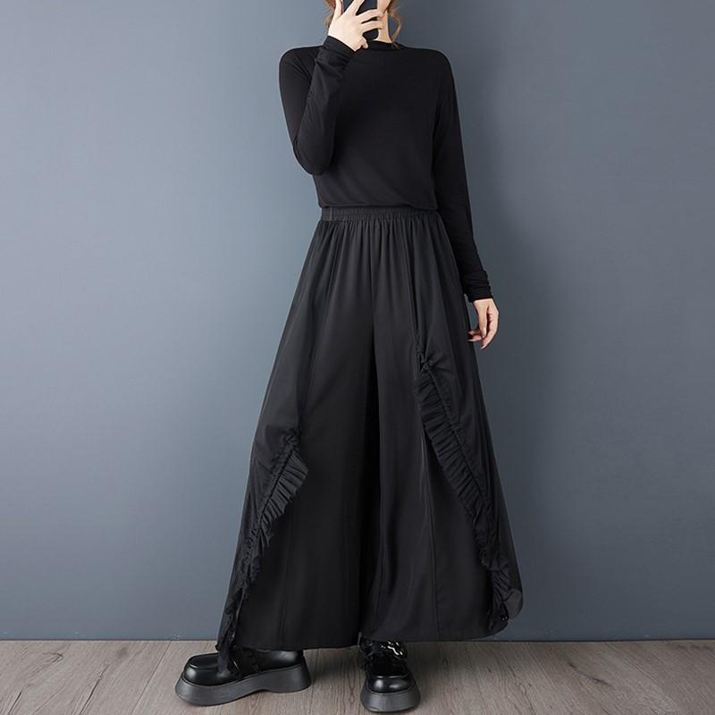 Schwarz Plus Größe Vintage hohe Taille Casual lose Frühling Herbst breite Beinhose Frauen Hose