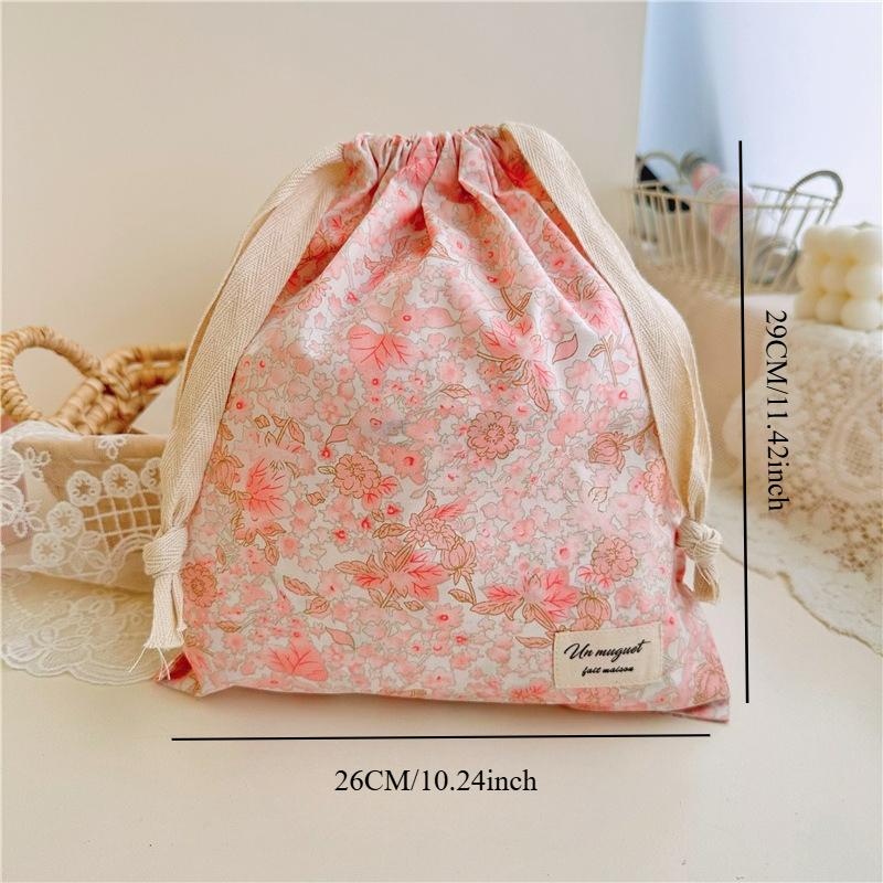 1pcs Forest Style Handmade Floral Cotton Drawstring Bag Vintage Storage Pouch for Underwear Travel Organizer Pouch