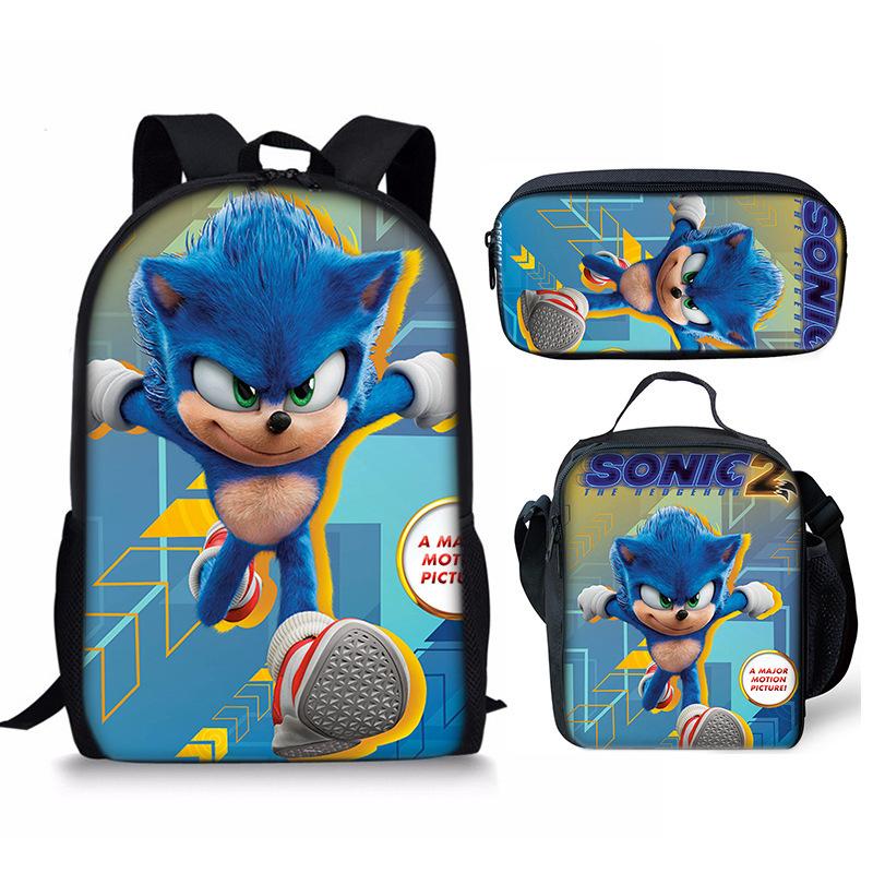 Backpack Sonic Elementary School Bag Lunch Bag Pencil Case Three-Piece Set