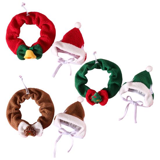2Pcs/Set Cat Christmas Suit Soft Plush Fabric Rich Christmas Elements Small Pet Christmas Attire Red Green Pet Outfit