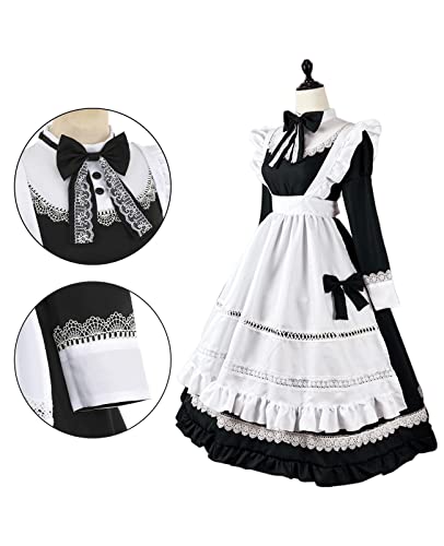 [NOKIJP] Maid Costume, Cosplay, British Style, Lace, Ribbon, Long Sleeves, Short Sleeves, British Style, Halloween, Formal, Maid Cafe, Coffee Shop, Co