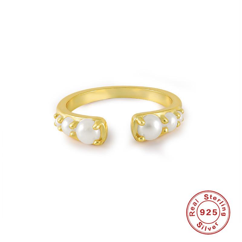

Design Sense Геометрическое легкое роскошное повседневное кольцо с жемчугом и бриллиантами из стерлингового серебра S925 Кольцо с ветром на указательный палец Opening adjustable