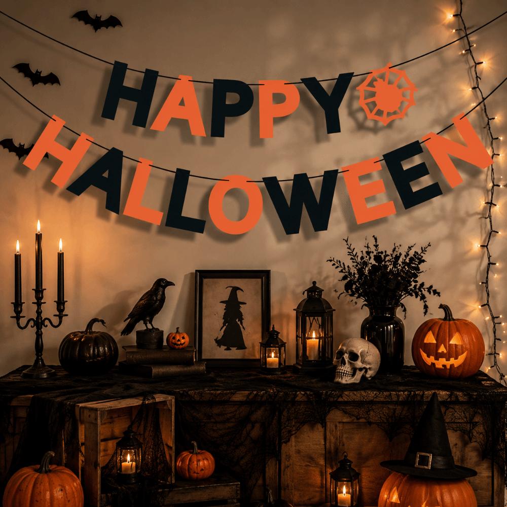 Reusable Halloween Paper Pull Flag Party Decor Pull Flag Ghost House Atmosphere Decoration