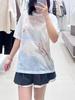 2026 Spring Women's Cartoon Print Knit T-shirt - Round Neck, Short Sleeve, Loose Fit