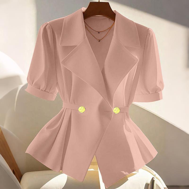 

ZANZEA Women Notched Lapel Summer Casual Short Sleeve Blouse 3XL розовый