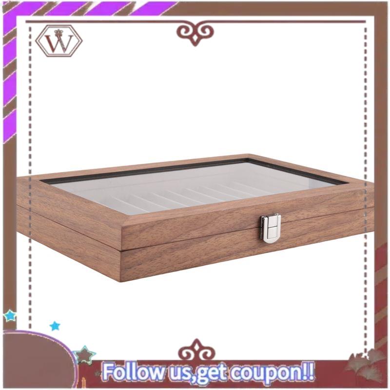 A95D-Walnut Pen Storage Case Luxury 2 Layer Pen Display Organizer Transparent Window Fountain Box Pen-Collection
