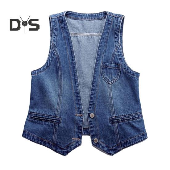Dame dongerivest Ermeløs løs V-hals doble knapper Ensfarget vintage fast søm Hip Hop Streetwear Dame Høst Vårvest