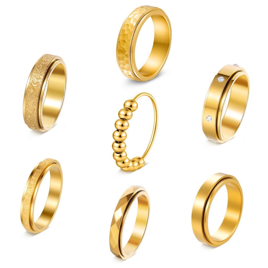 Xiyin Titanium Steel Zirconia Diamond Rotating Couple Rings Set - 7 Pieces