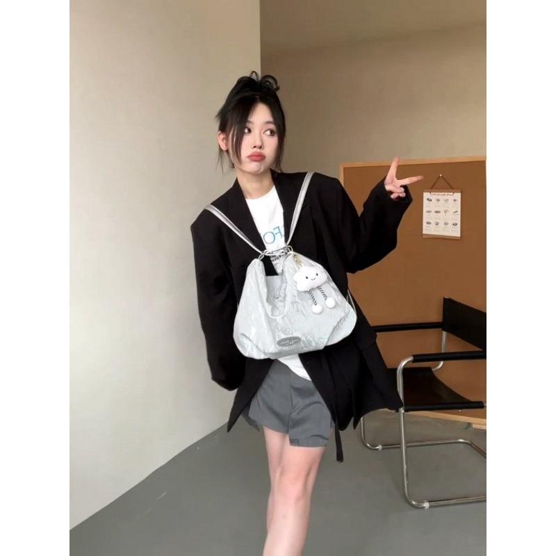 

Wholesale Simple Mori Commuter Tote Bag Textured Student Class Backpack Single Shoulder Crossbody Bag Handbag single pack срібний