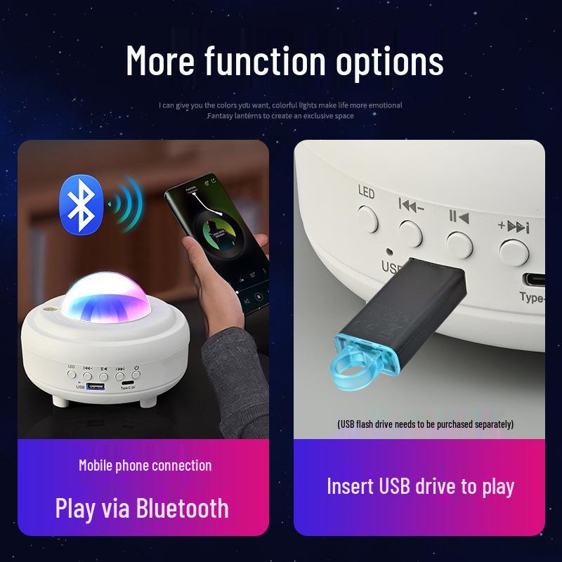 Aurora Starry Sky Projector Lamp with Moon Night Light & Bluetooth Speaker