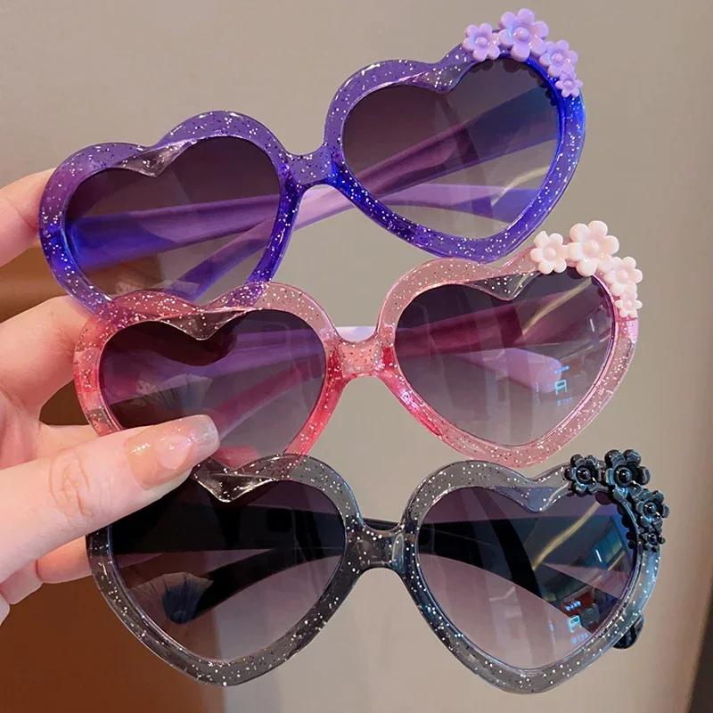Girls Boys Love Heart Sunglasses Outdoor Sun Protection Children Lovely Flower Vintage Sun Glasses Classic Kids Eyewear Uv400