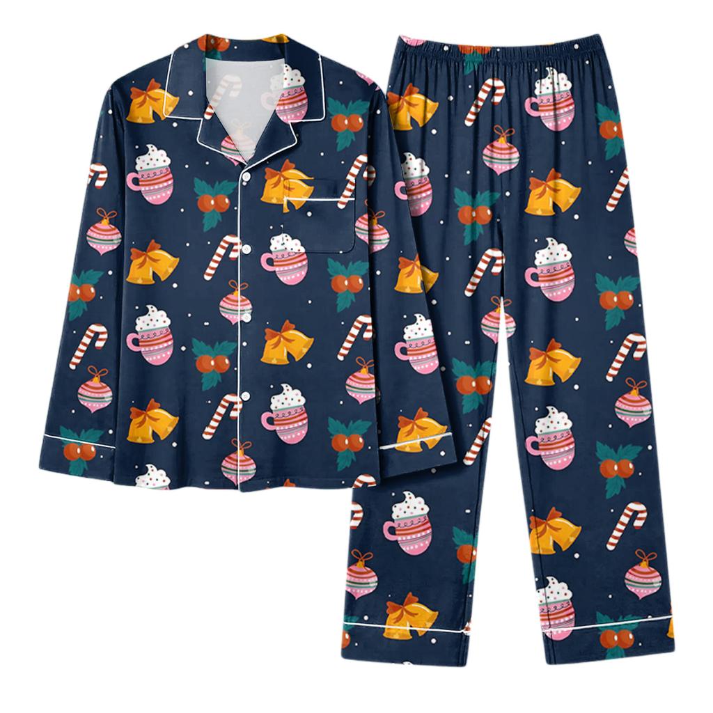 Damen Casual Mode Weihnachts-Print Langarm Oberteil und Hose Homewear Set