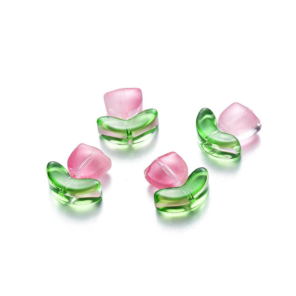 10/20Set Tulips Flower Lampwork Beads Multicolor Glass Flora Beads Multicolor Loose Beads for DIY Bracelets Jewelry Making