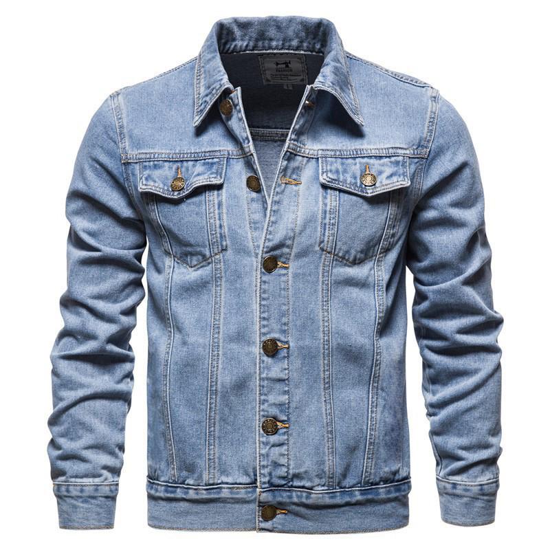 

Men s Slim Fit Denim Jacket - Autumn/Winter 2023, Korean Style, Plus Size Casual Cardigan XXXL светло-синий