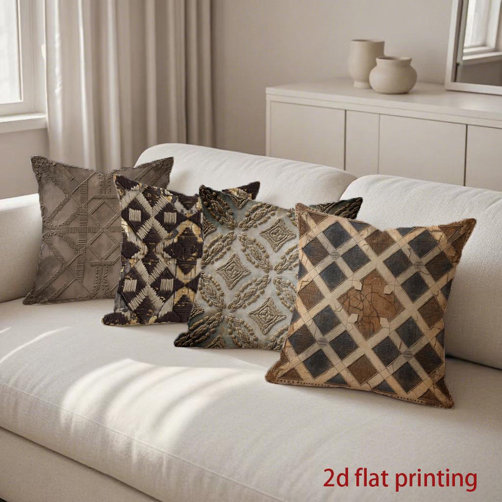 Rustic Farmhouse Geometric Throw Pillow Covers Pattern Cushion Cover Suitable For Sofa Bedroom Car Pillow Cover