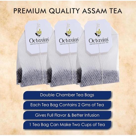 Octavius | Classic Assam Black Tea -100 Enveloped Tea Bags | Economy Pack | Strong Tea | Kadak Chai | 1 Teabag Can Make 2 Cups|(2 Gm X 100 Teabag)