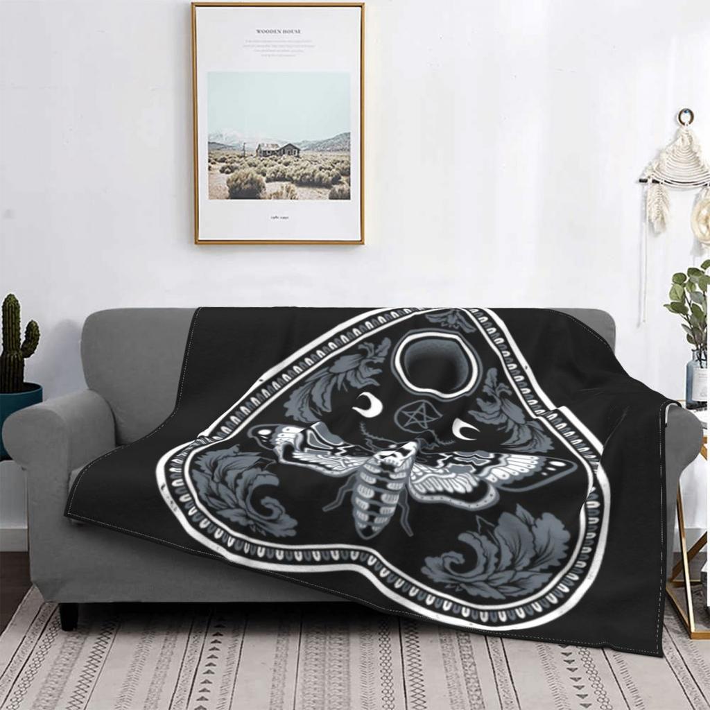Death Moth Spirit Board Blanket Skull Moon Black Gothic Comfort Warm Plush Lightweight Sofa Blanket