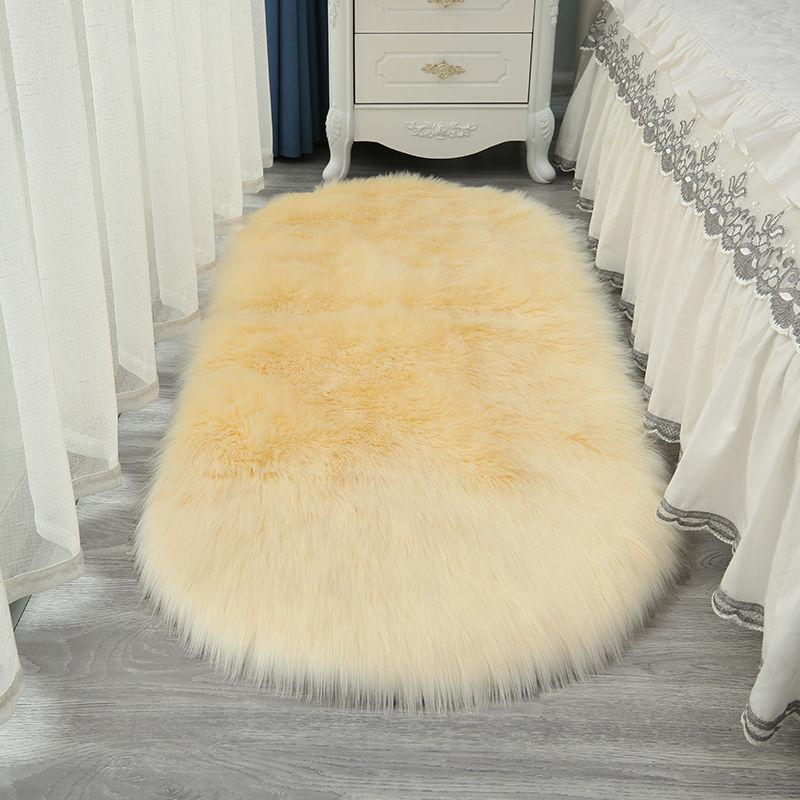 

White Imitation Sheepskin Carpet Oval for Livingroom Home Decor Soft Fluffy Faux Fur Area Rug Plush Artificial Wool Cushion Gray 40X60cm світло-жовтого кольору