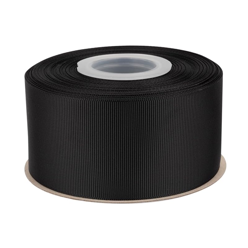 

[Tekdeere]Width 50mm solid black grosgrain ribbon, perfect for gift wrapping, sewing, hair accessories, wedding decorations - 22 meters/roll