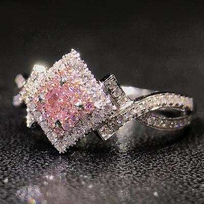 Huitan Unique Pink CZ Princess Cut Wedding Rings for Women New Trendy Jewelry Luxury Engagement Ring Best Gift Dropshipping