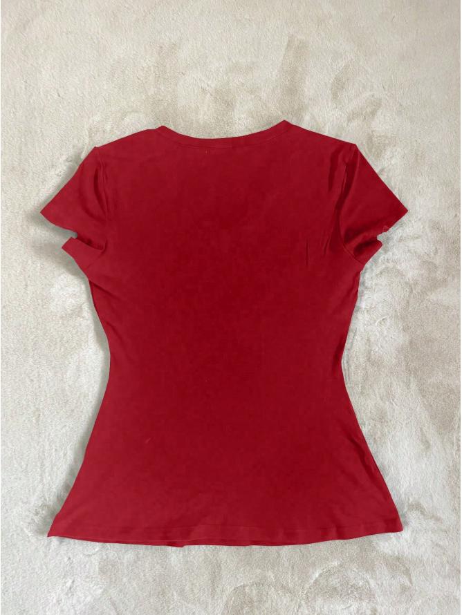 Crop Top Stampato Scollo a V Farfalla Vintage Usurato Vestibilità Aderente