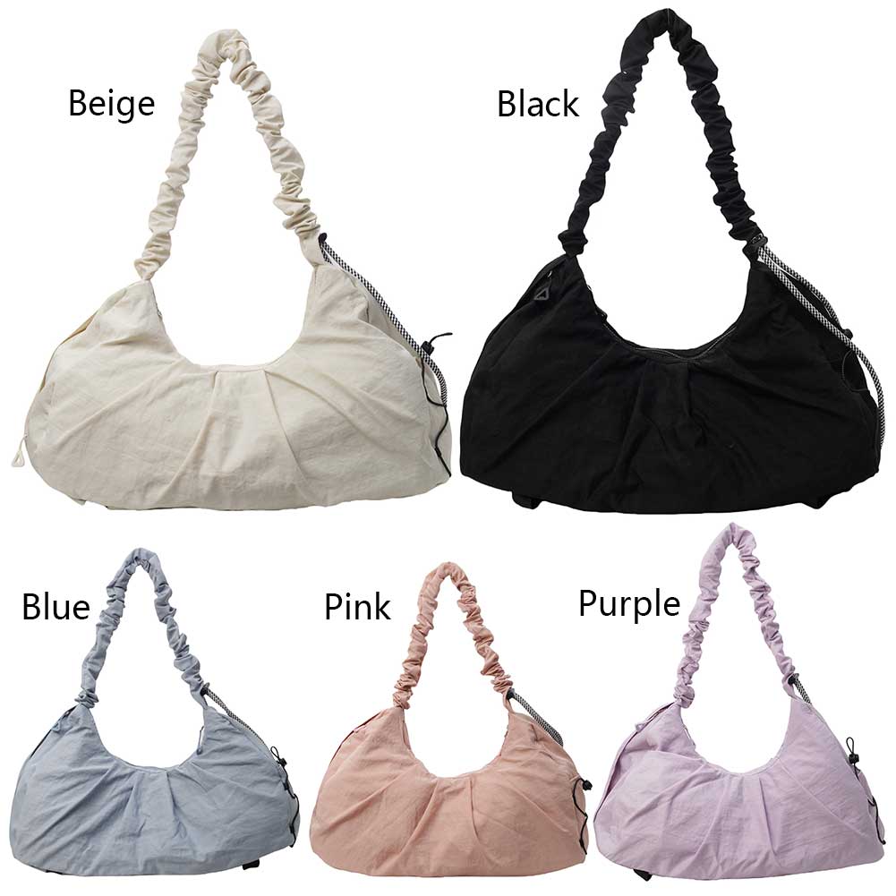 Women Fashion Shoulder Bag Lightweigt Pleated Yoga Bag Large Capacity Ruched Travel Bag Solid Color Canvas Shoulder Purse