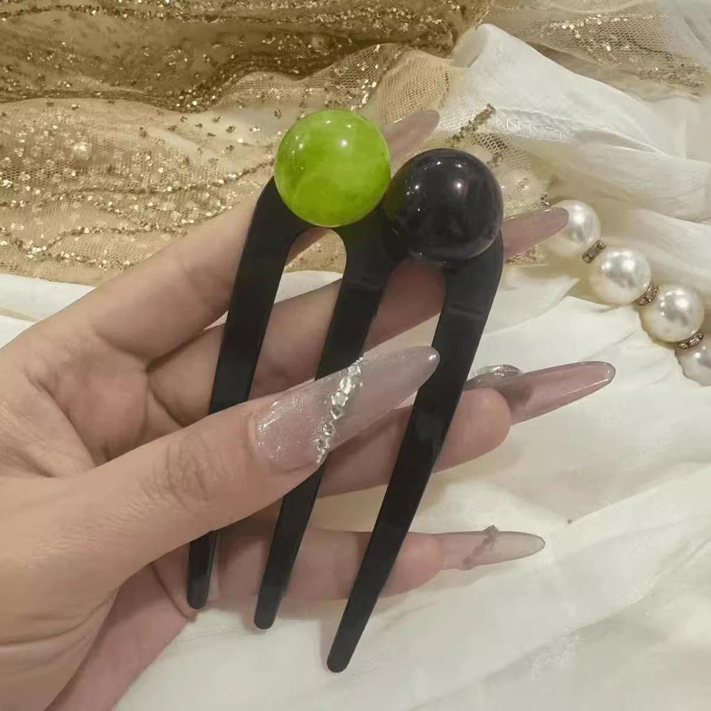 U-shaped Acetic Acid Hairpin Simple Beads Hair Stick Women Girls Colored U-Shaped Irregular Hairpin Jewelry Styling  Accessories