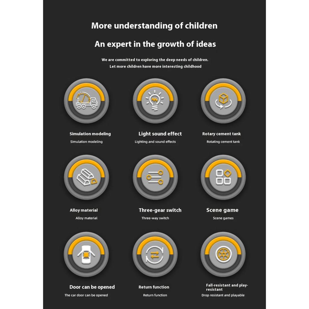 1/36 Large Alloy Mixer Truck Model with Sound and Lighting Engineering Truck Children's Toys, Durable and Suitable for Boys Gifts