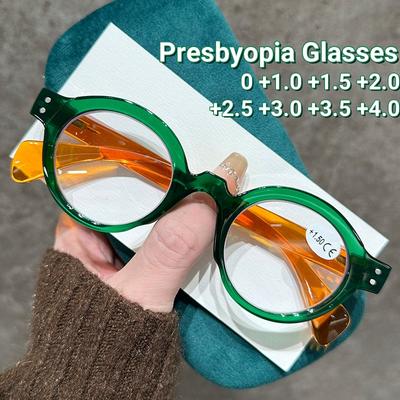 Retro Kleine Runde Fassung Lesebrille Trendige Federbügel Blaulichtfilter Lese Klare Linse Weitsichtbrille 0 Bis +4.0