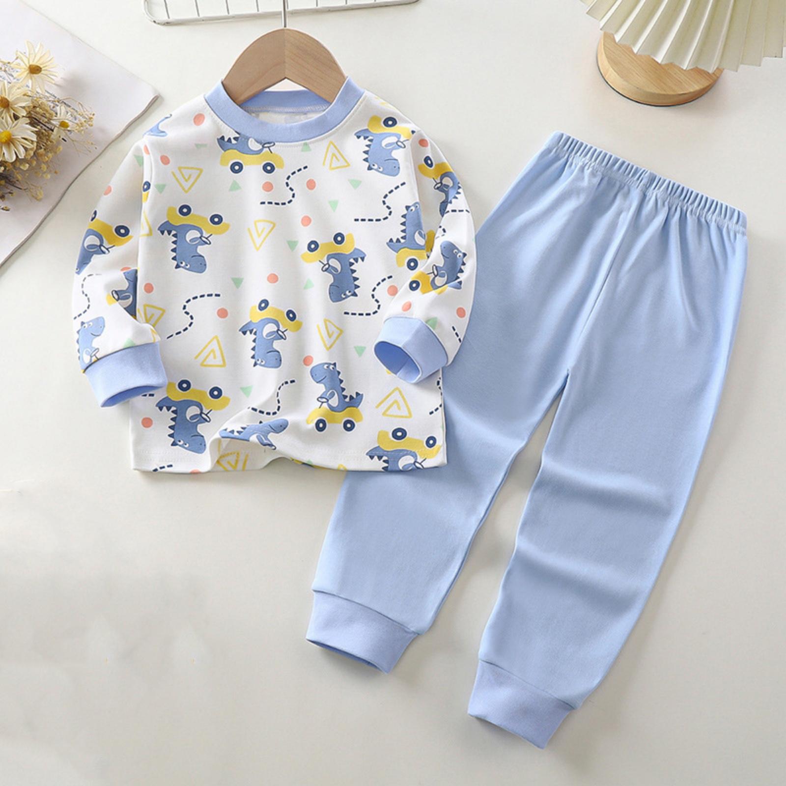 

Children s Boys And Girls Home Wear And Pajamas Long-sleeved Tops And Trousers Sets 73 синий