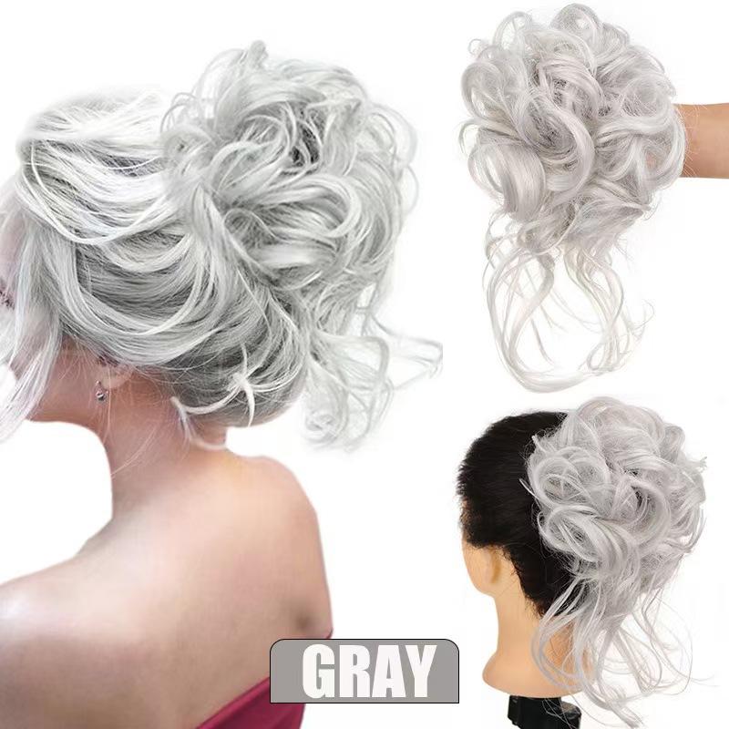 Estensioni per capelli sintetici Chignon riccio disordinato Chignon elastico a ciambella marrone biondo per donna