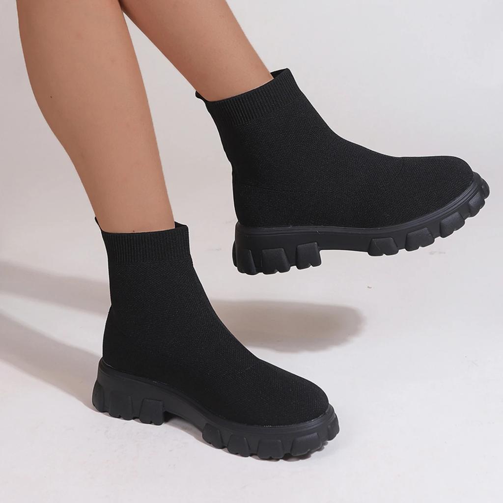 Fashion Brand Women Ankle Boots Lightweight Casual Shoes for Women Wedge Fashion Sock Boots Knitting Winter Medium Tube Platform Boot